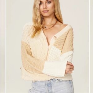 Rails Anthropologie Reese Cream Patchwork Knit Button Down Cardigan Size Medium